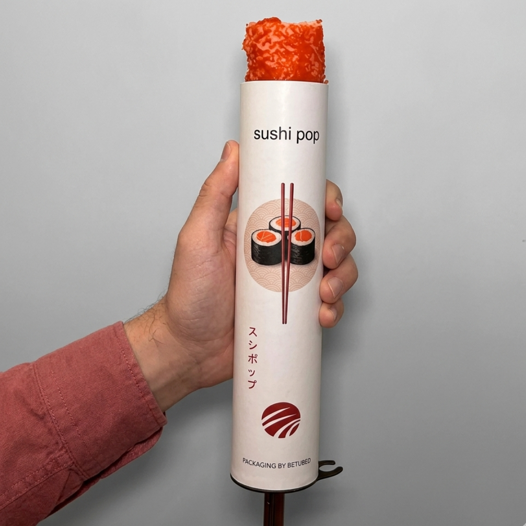 Sushi Push-Up von unten hochschieben — innovatives Sushi To-Go Konzept